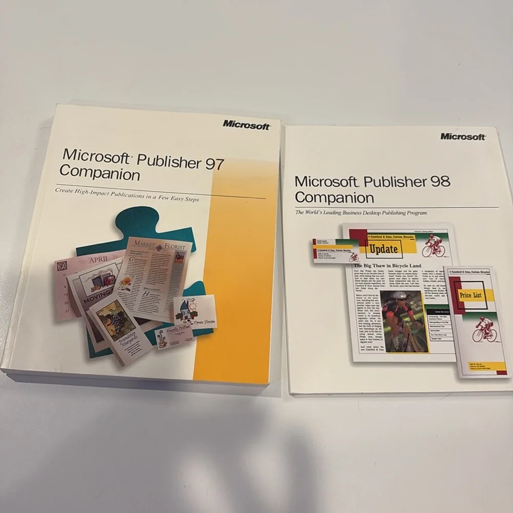 Microsoft Publisher 97 and 98 manuals.